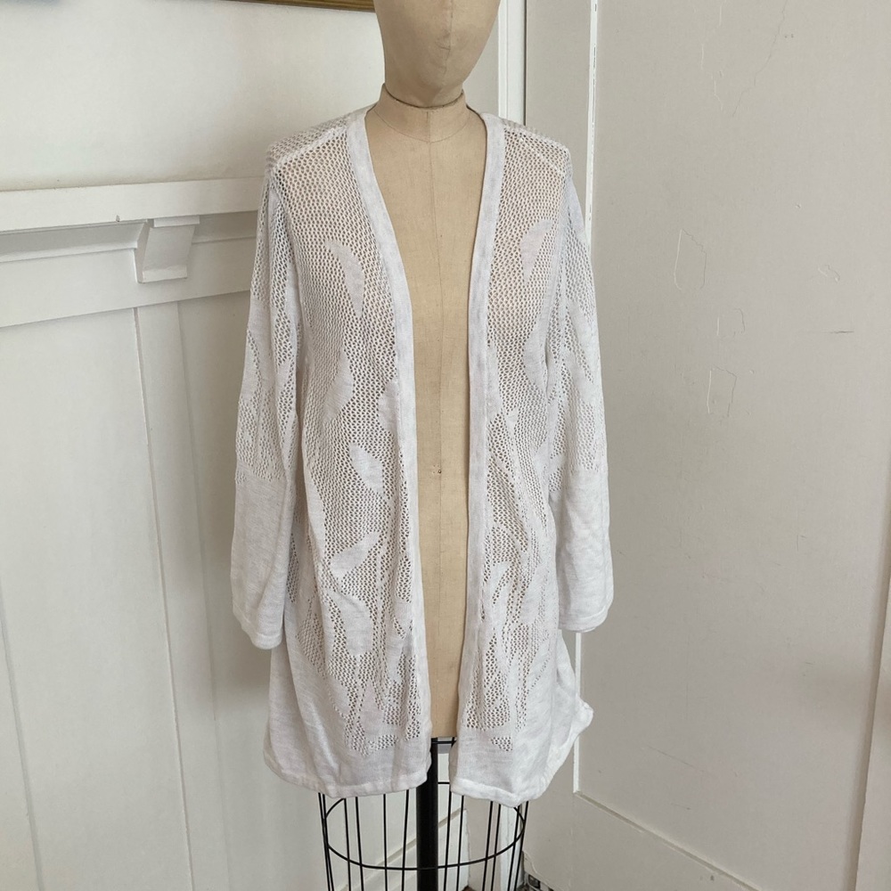 White botanical knit cardigan